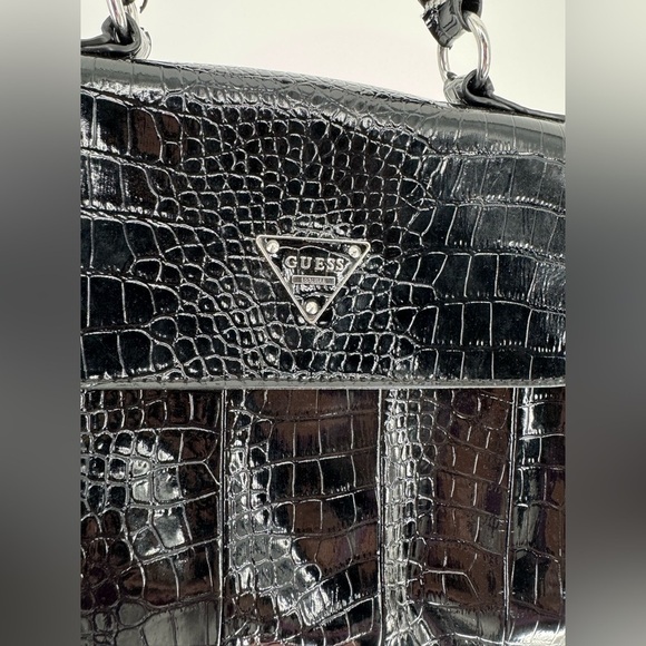 Guess Embossed Bay View Satchel Top Handle Croc Purse - Picture 4 of 15